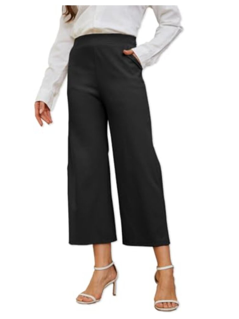 Women's Wide Leg Capri Pants High Waisted Crop Palazzo Work Trousers with